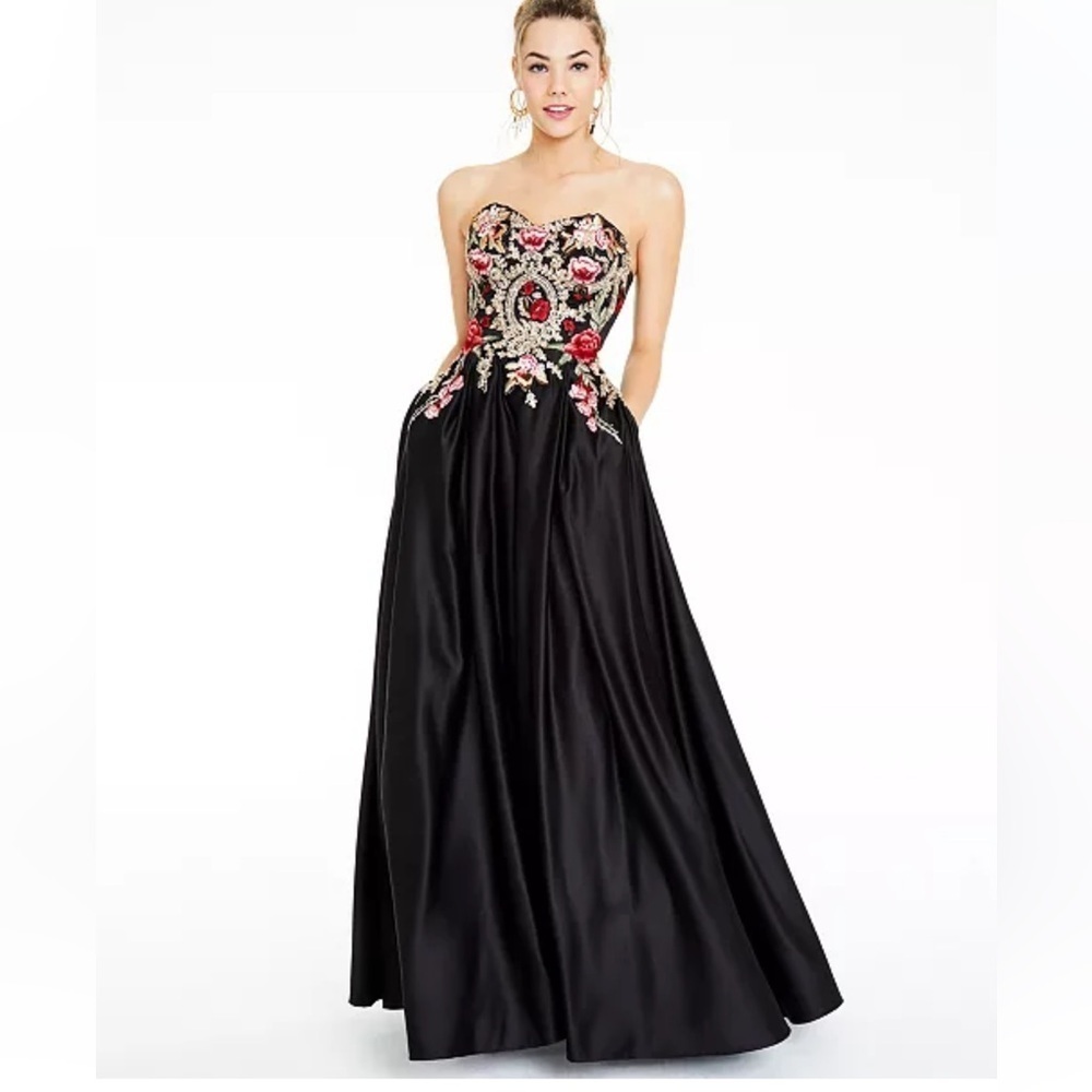 Blondie nites by Stacy Sklar Embroidered-Front Corset-Back Ball Gown